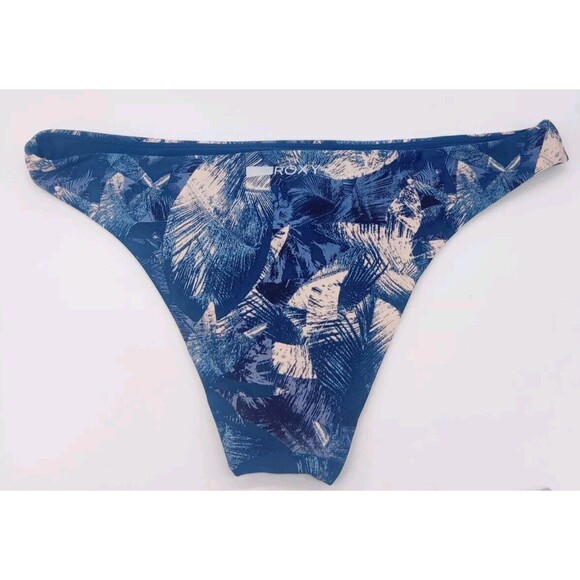 Roxy Bikini Bottom Blue Tropical Leaves Swim Suit Size Large Bottoms ONLY No Top - Picture 2 of 6
